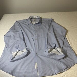 C-LAB NYC Dress Shirt MenXXL Blue Check‎ 18 1/2 35-36 Fit 4-Way Stretch Modern